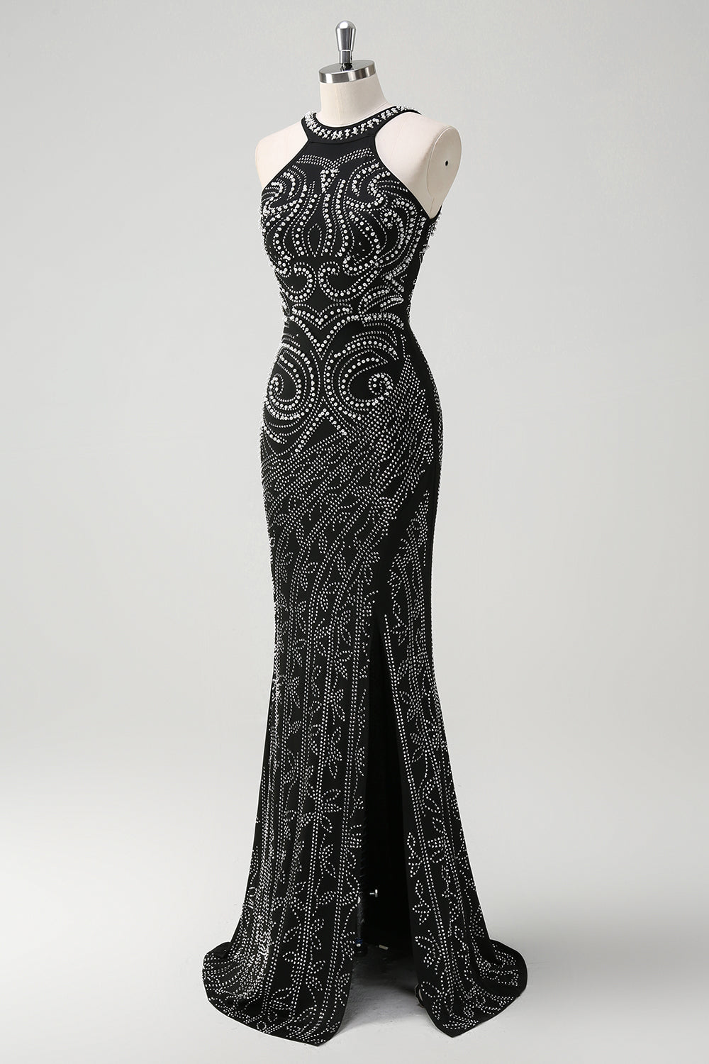 Sparkly Black Mermaid Beaded Prom Dress with Slit