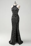 Sparkly Black Mermaid Beaded Prom Dress with Slit