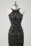 Sparkly Black Mermaid Beaded Prom Dress with Slit