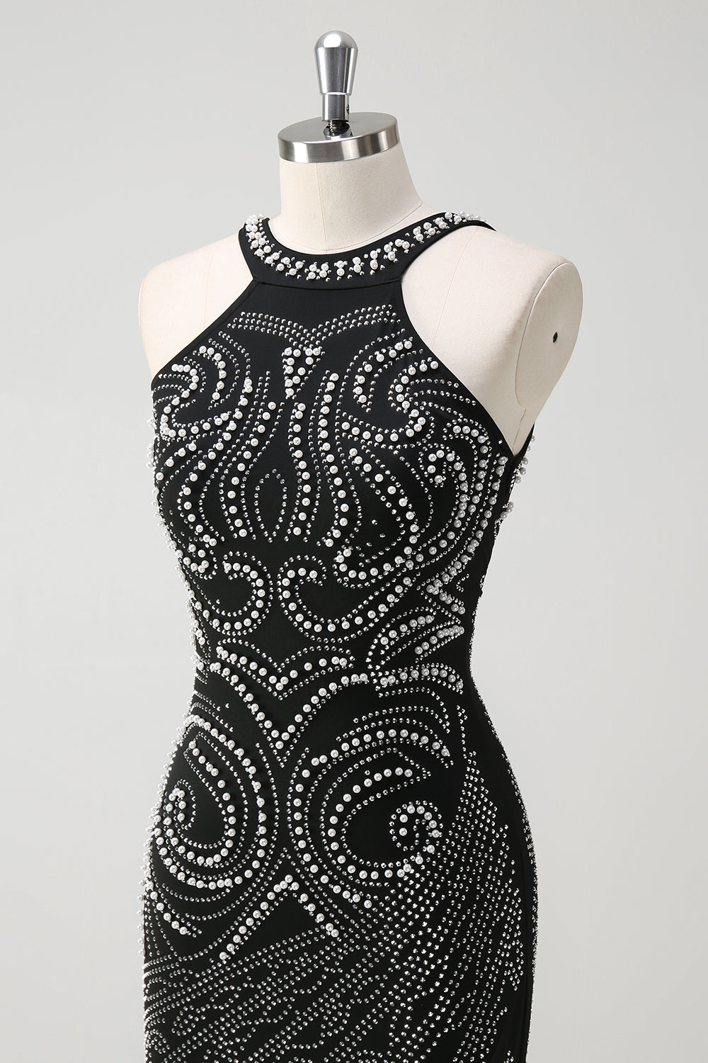 Sparkly Black Mermaid Beaded Prom Dress with Slit