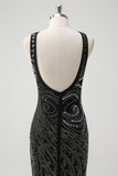 Sparkly Black Mermaid Beaded Prom Dress with Slit