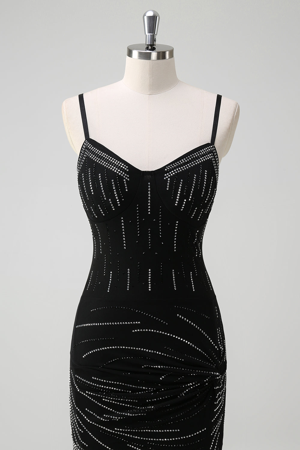 Sparkly Black Mermaid Spaghetti Straps Long Prom Dress with Slit