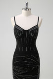 Sparkly Black Mermaid Spaghetti Straps Long Prom Dress with Slit
