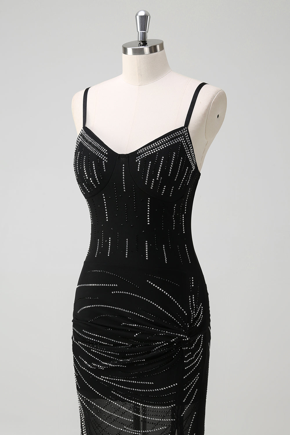 Sparkly Black Mermaid Spaghetti Straps Long Prom Dress with Slit