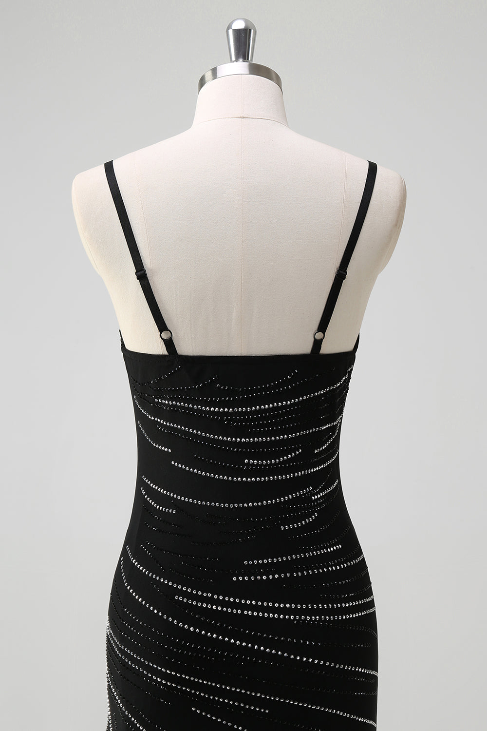 Sparkly Black Mermaid Spaghetti Straps Long Prom Dress with Slit
