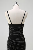 Sparkly Black Mermaid Spaghetti Straps Long Prom Dress with Slit