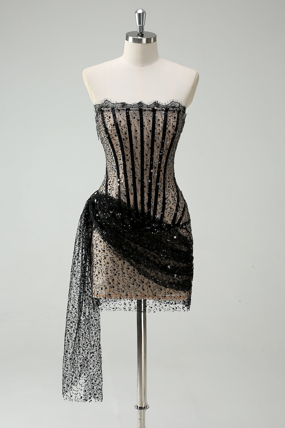 Sparkly Black Lace Corset Short Prom Dress