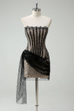 Sparkly Black Lace Corset Short Prom Dress