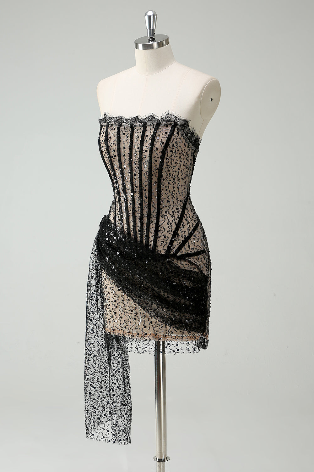 Sparkly Black Lace Corset Short Prom Dress
