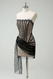 Sparkly Black Lace Corset Short Prom Dress