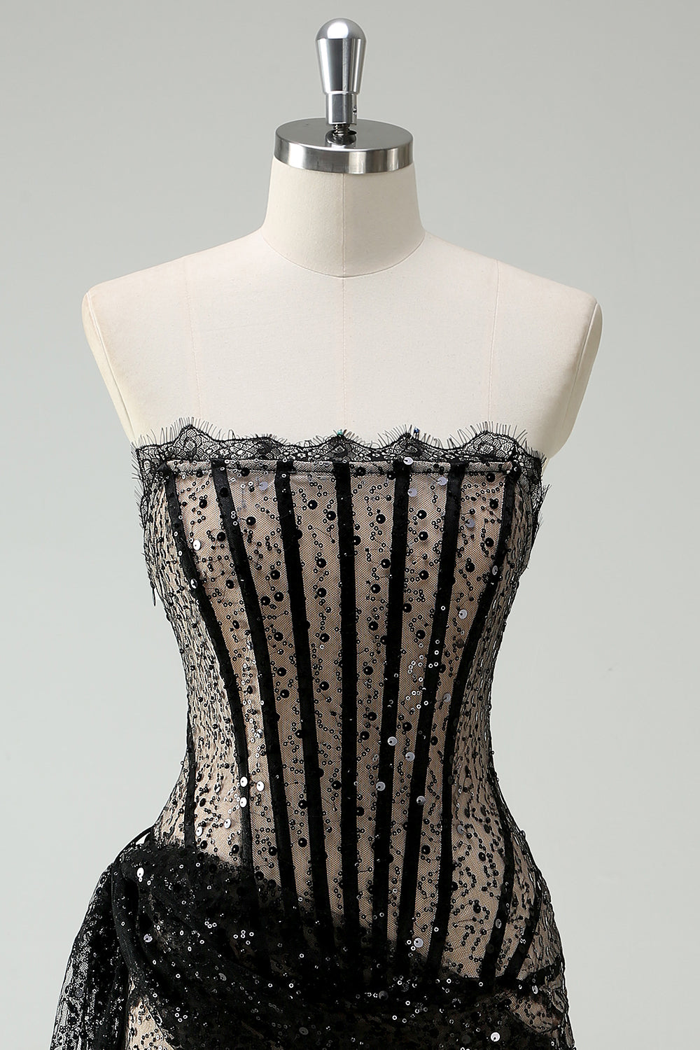 Sparkly Black Lace Corset Short Prom Dress