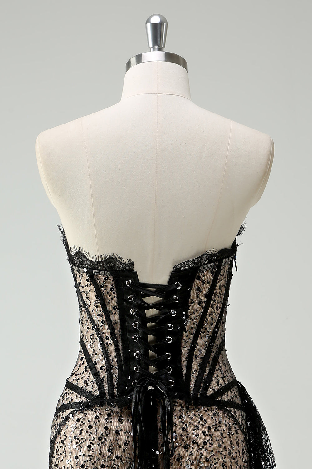 Sparkly Black Lace Corset Short Prom Dress