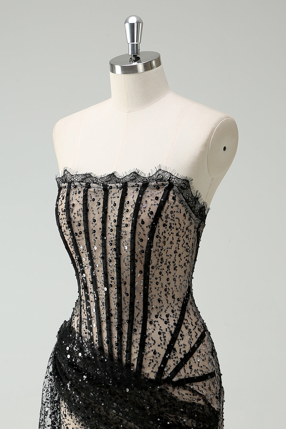 Sparkly Black Lace Corset Short Prom Dress