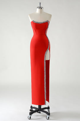 Sparkly Mermaid Red Sweetheart Prom Dress with Slit