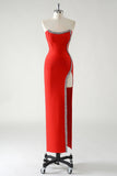 Sparkly Mermaid Red Sweetheart Prom Dress with Slit