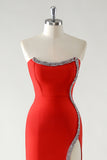 Sparkly Mermaid Red Sweetheart Prom Dress with Slit