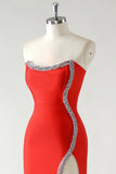 Sparkly Mermaid Red Sweetheart Prom Dress with Slit