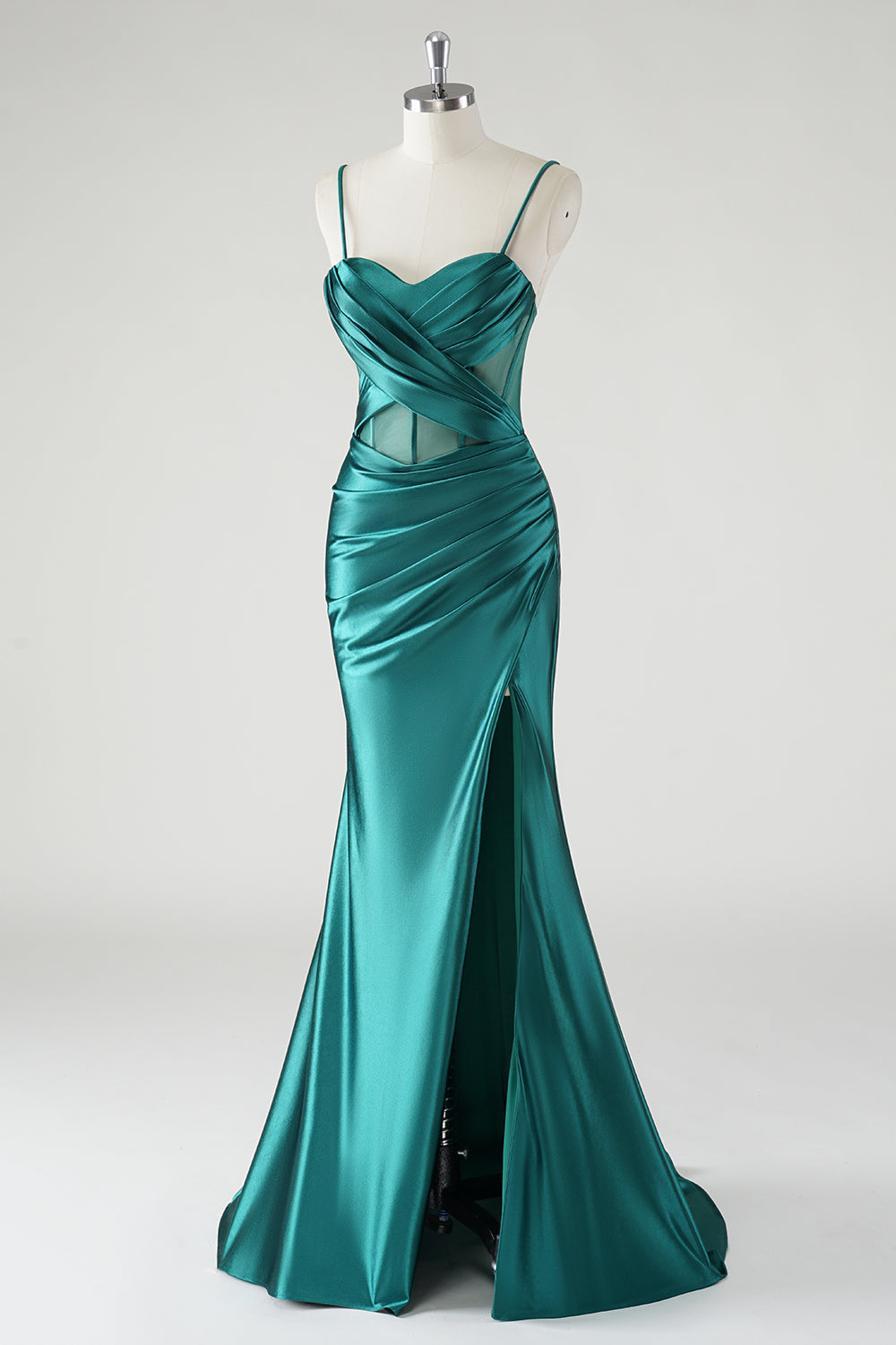 Dark Green Mermaid Satin Corset Prom Dress with Slit