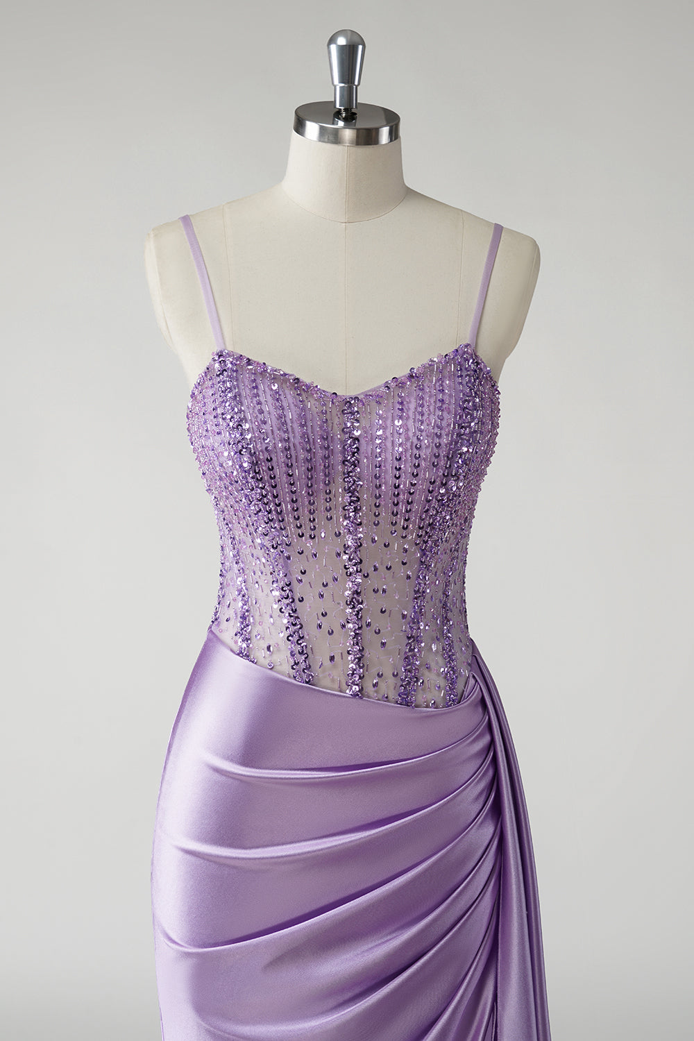 Sparkly Purple Mermaid Satin Corset Side Cape Prom Dress with Slit