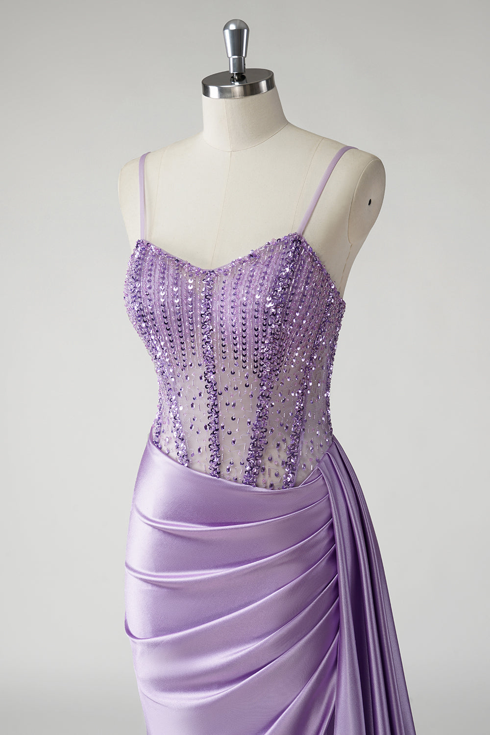 Sparkly Purple Mermaid Satin Corset Side Cape Prom Dress with Slit
