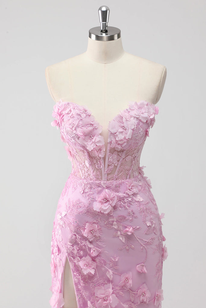 Lilac Mermaid Strapless Corset Prom Dress with Slit