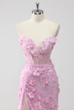 Lilac Strapless Coset Applique Mermaid Long Prom Dress with Slit