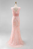 Green V-Neck Mermaid Appliques Sequins Cap Sleeves Mother of Bride Dress