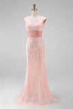 Green V-Neck Mermaid Appliques Sequins Cap Sleeves Mother of Bride Dress