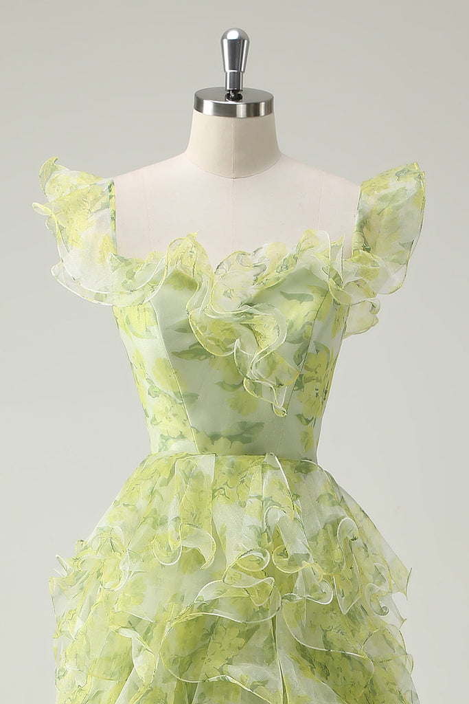 A-Line Chic Ruffle Gown Elegant Evening Attire Dusty Sage
