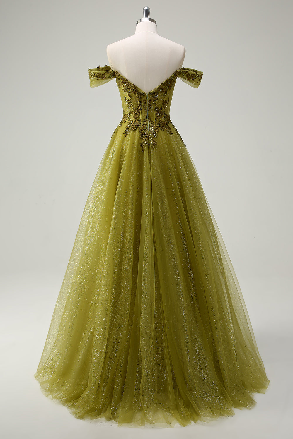ZAPAKA Women Army Green Long Prom Dress with Slit Off The Shoulder Corset A-Line Evening Dress with Lace ZAPAKA Women Army Green Long Prom Dress with Slit Off The Shoulder Corset A-Line Evening Dress with Lace