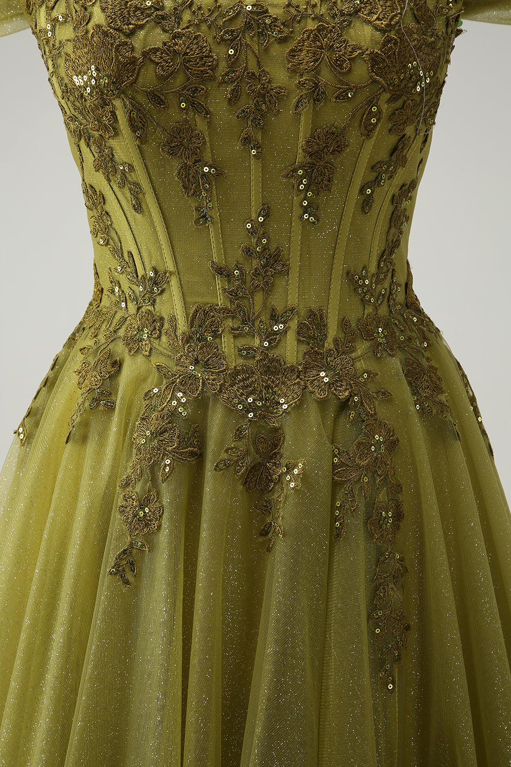 ZAPAKA Women Army Green Long Prom Dress with Slit Off The Shoulder Corset A-Line Evening Dress with Lace ZAPAKA Women Army Green Long Prom Dress with Slit Off The Shoulder Corset A-Line Evening Dress with Lace