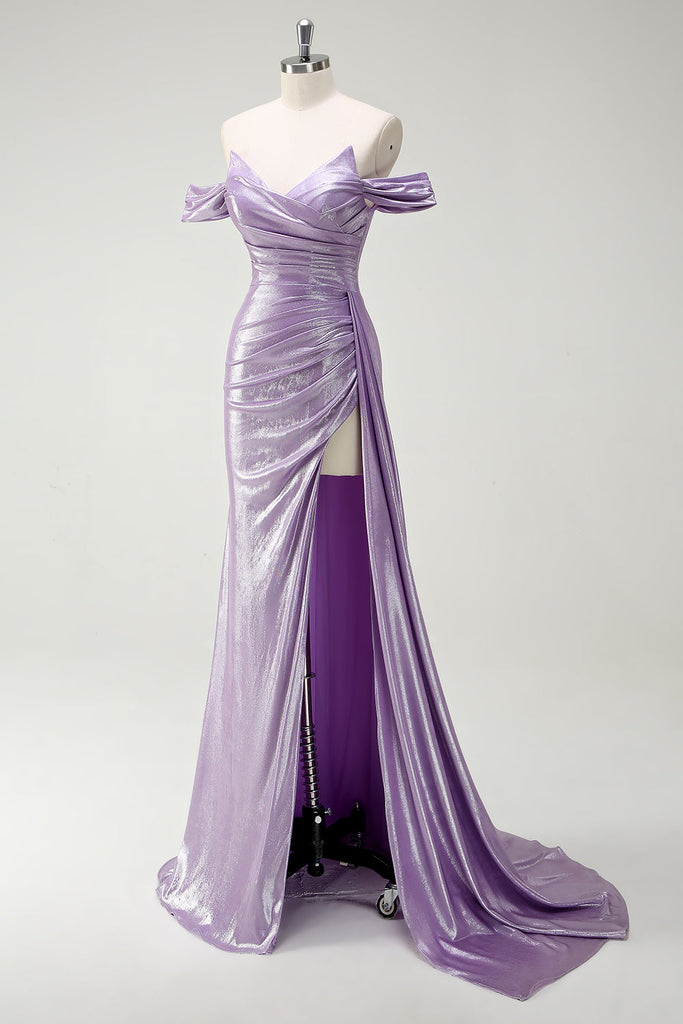 5156 Lilac Draped Strapless Slit Dress