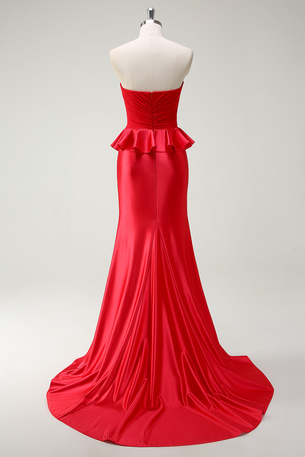 Zapaka Women Red Sweetheart Mermaid Long Prom Dress with Slit Ruffled Satin Evening Dress, Red / US26W Zapaka Women Red Sweetheart Mermaid Long Prom Dress with Slit Ruffled Satin Evening Dress, Red / US26W