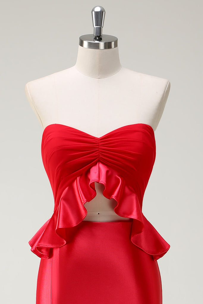 Red Satin Sweetheart Mermaid Long Formal Dress