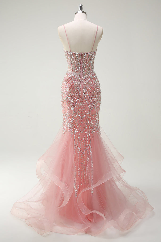 Gorgeous Mermaid Long Evening Dress with Beaded Spaghetti-Straps main image 1