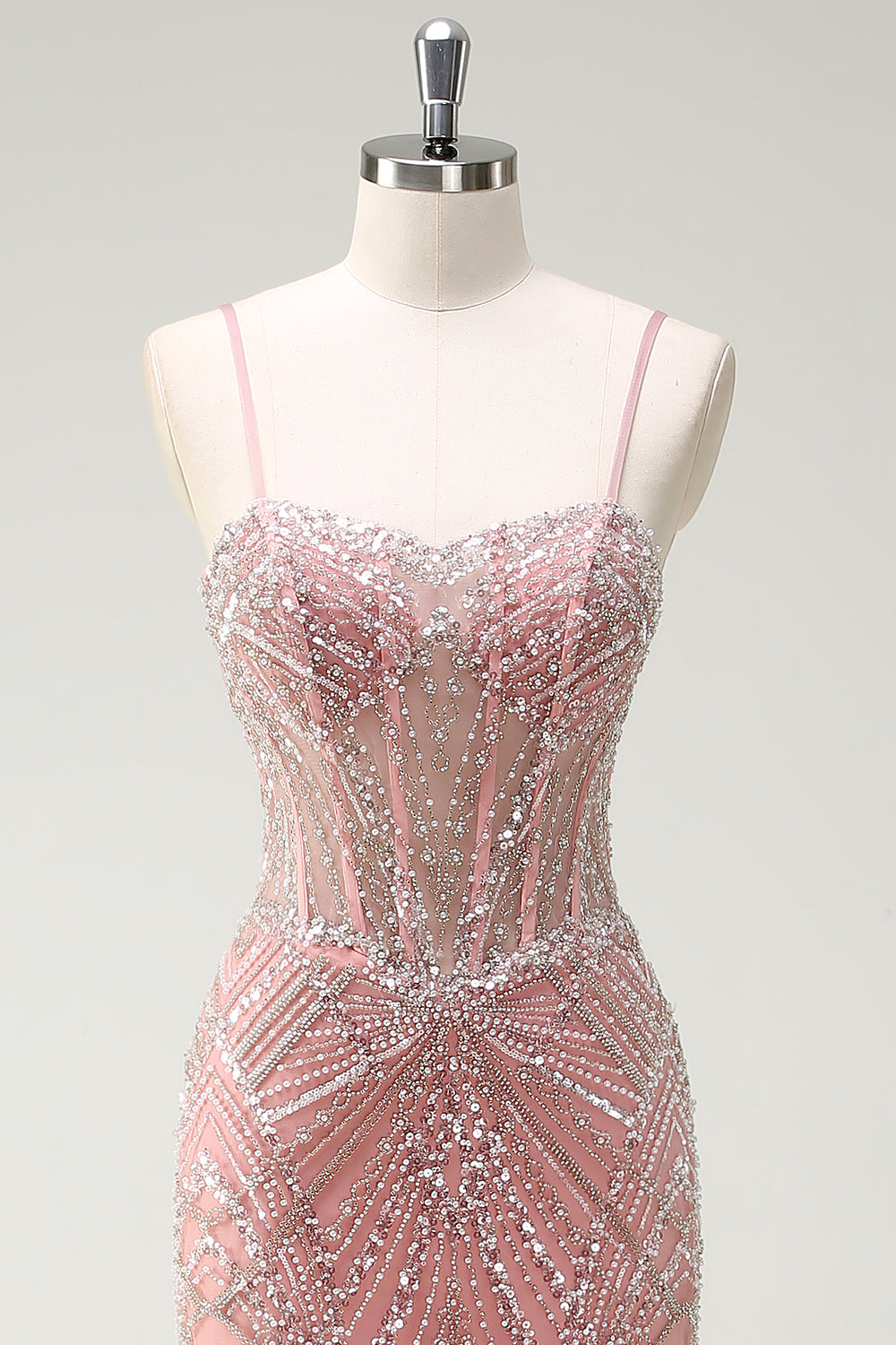 ZAPAKASA Women Sparkly Pink Mermaid Corset Prom Dress Beaded Spaghetti Straps Evening Dress ZAPAKASA Women Sparkly Pink Mermaid Corset Prom Dress Beaded Spaghetti Straps Evening Dress