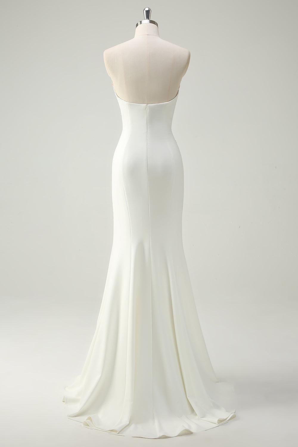 white strapless mermaid prom dress Jovani 44437 3D Floral Long Fitted Bridal Mermaid Dress