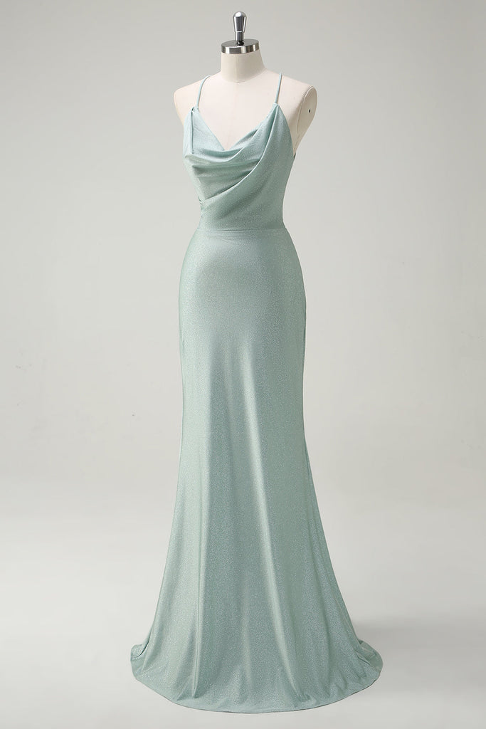 Trumpet/Mermaid Dusty Sage Ruched Spaghetti Straps Prom Dress