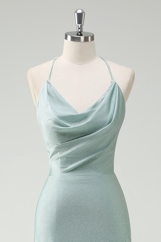 Mermaid Sage Spaghetti Straps Slit Prom Dress With Lace-up Back