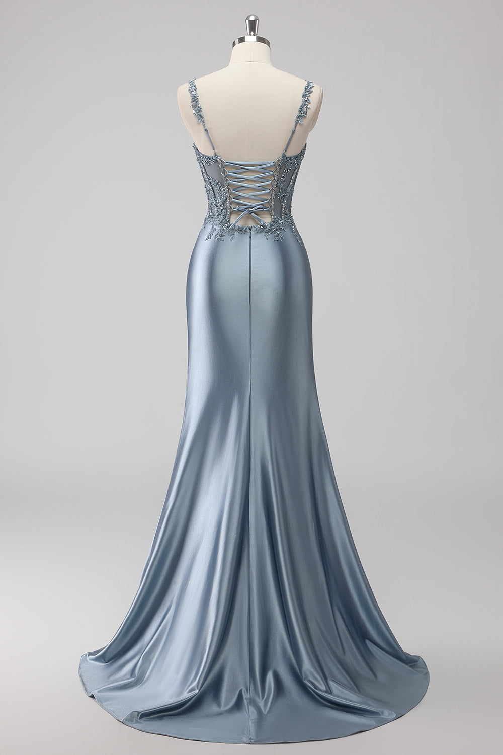 Blush Satin Mermaid Sequin Long Prom Dress with Slit