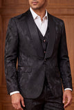 Jacquard Black Shawl 3 Pieces Lapel Men's Suits