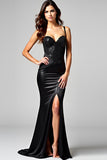 Black Mermaid Sequins Lace-Up Back Back Long Black Tie Dress
