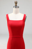 Square Neck Knee Length Navy Pencil Work Dress