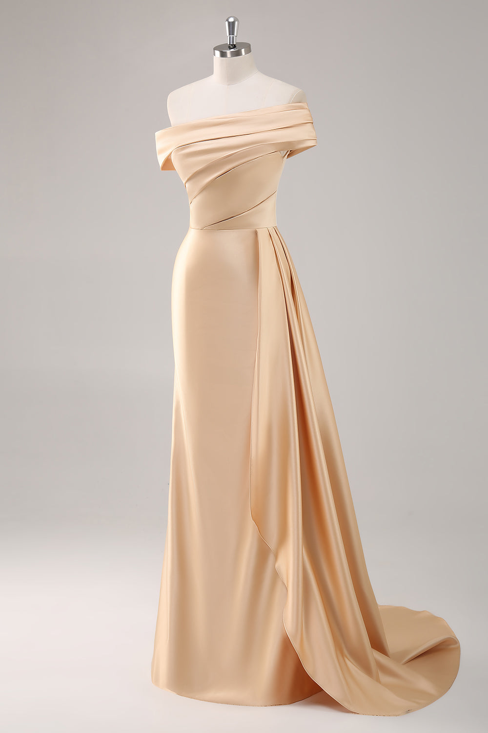 Ruched Champagne Sheath One Shoulder Long Formal Dress