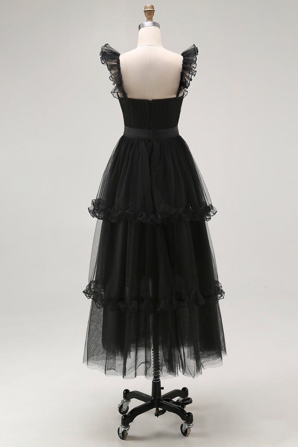Black Tulle Spaghetti Straps A Line Formal Dress