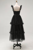 Black Tulle Spaghetti Straps A Line Formal Dress