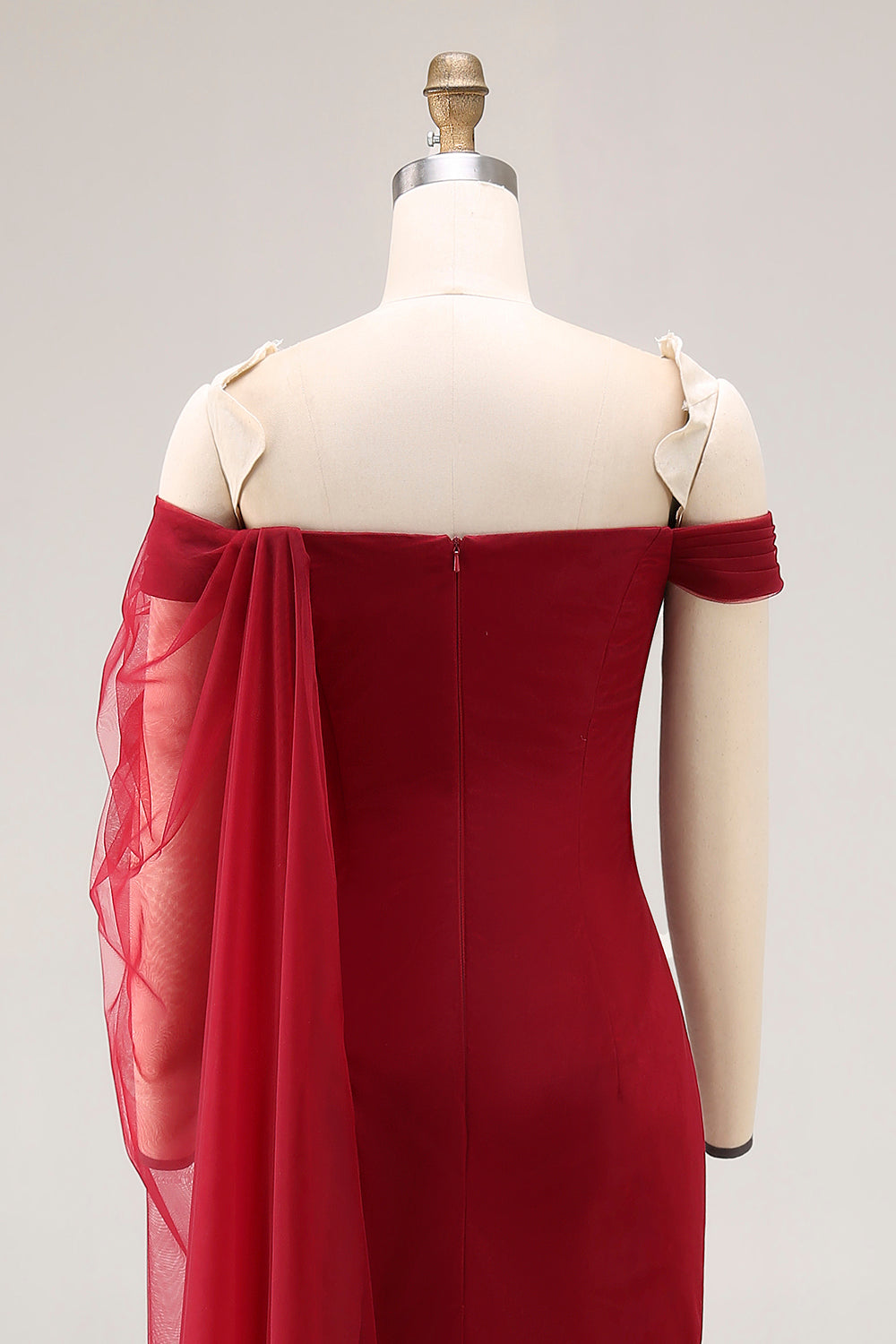 Mermaid Cabernet Tulle Off the Shoulder Long Formal Dress