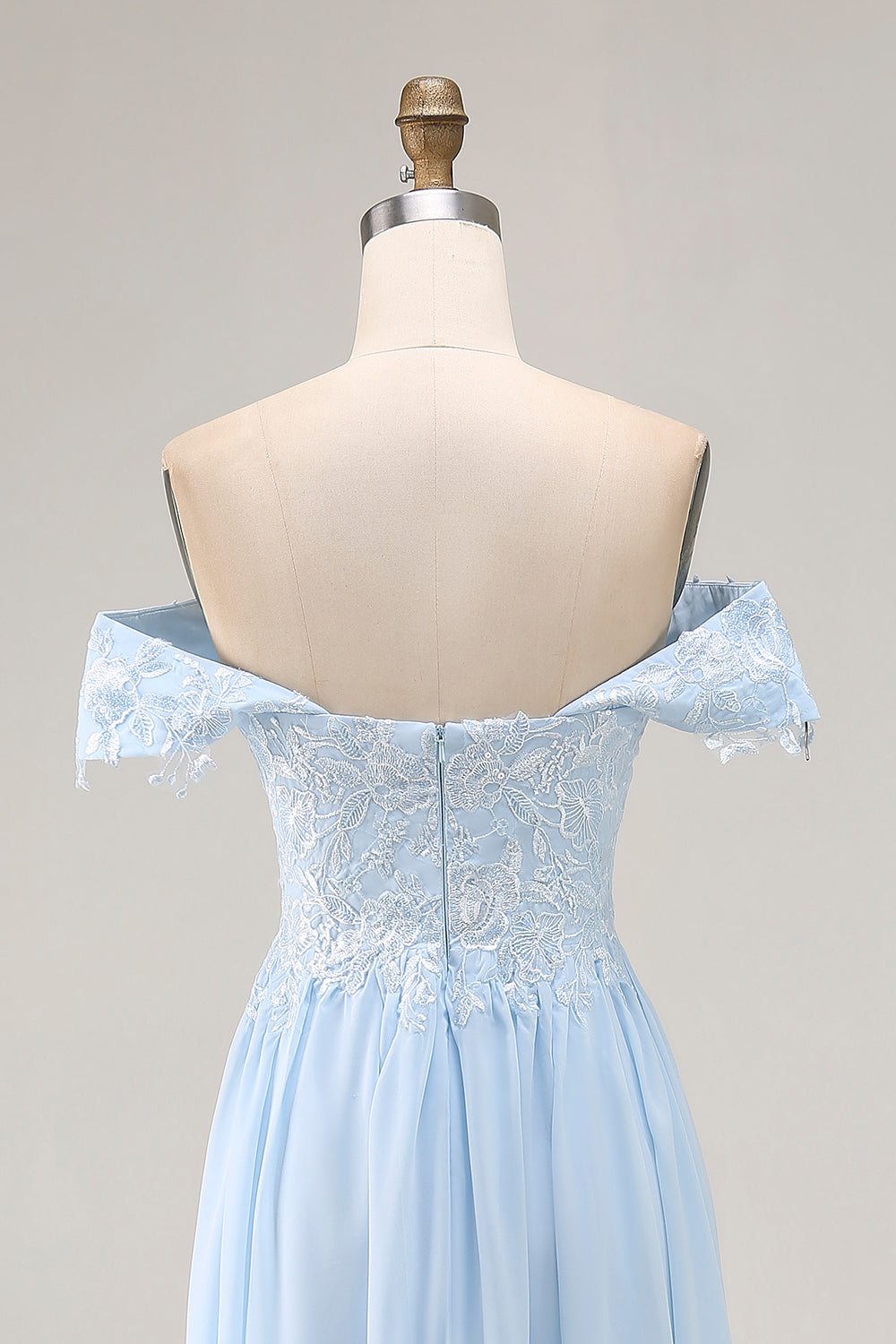 Sky Blue Chiffon Appliqued Sheath Long Mother of the Bride Dress