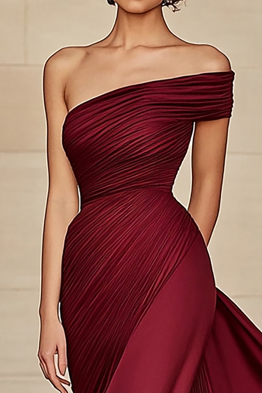 Zapakasa Women Burgundy Prom Dress Sheath One Shoulder Strapless Ruched