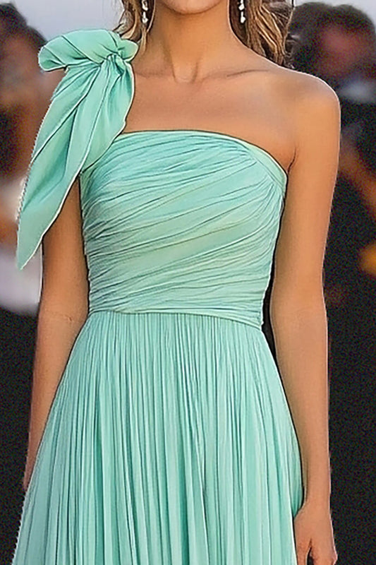 Mint A Line One Shoulder Chiffon Gala Dress